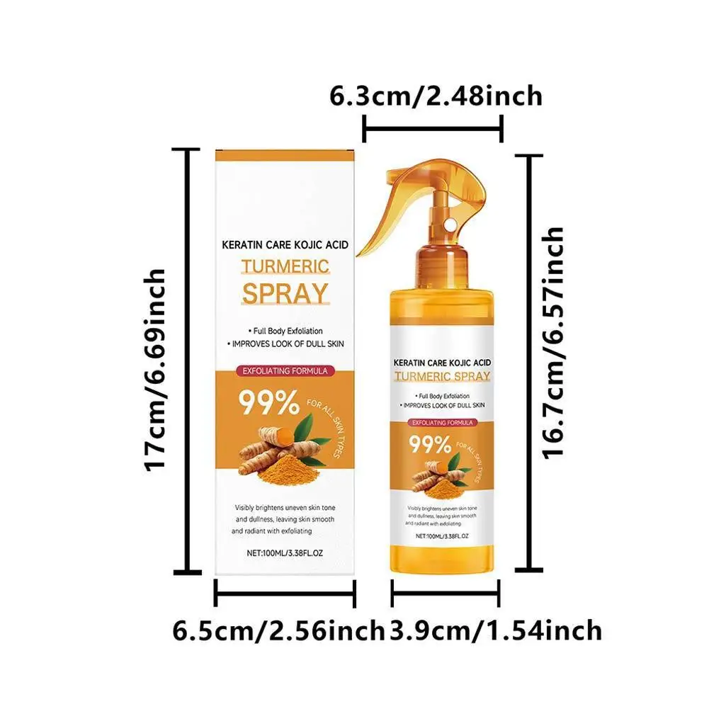 Spray esfoliante alla curcuma all'acido cogico da 100 ml, spray corpo schiarente e esfoliante per la pelle, esfolia e idrata delicatamente