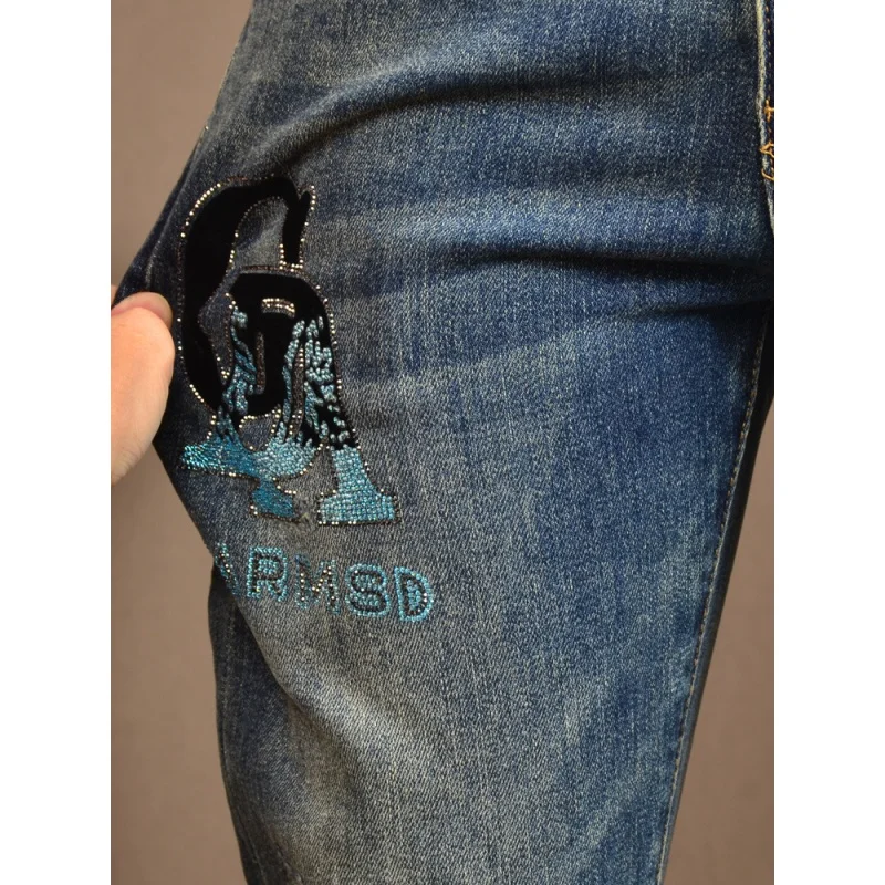 Retro Distressed Street Jeans Men's Slim Fit Skinny Stretch Fashion Printed Washed High-End Casual Quality Men's Pants