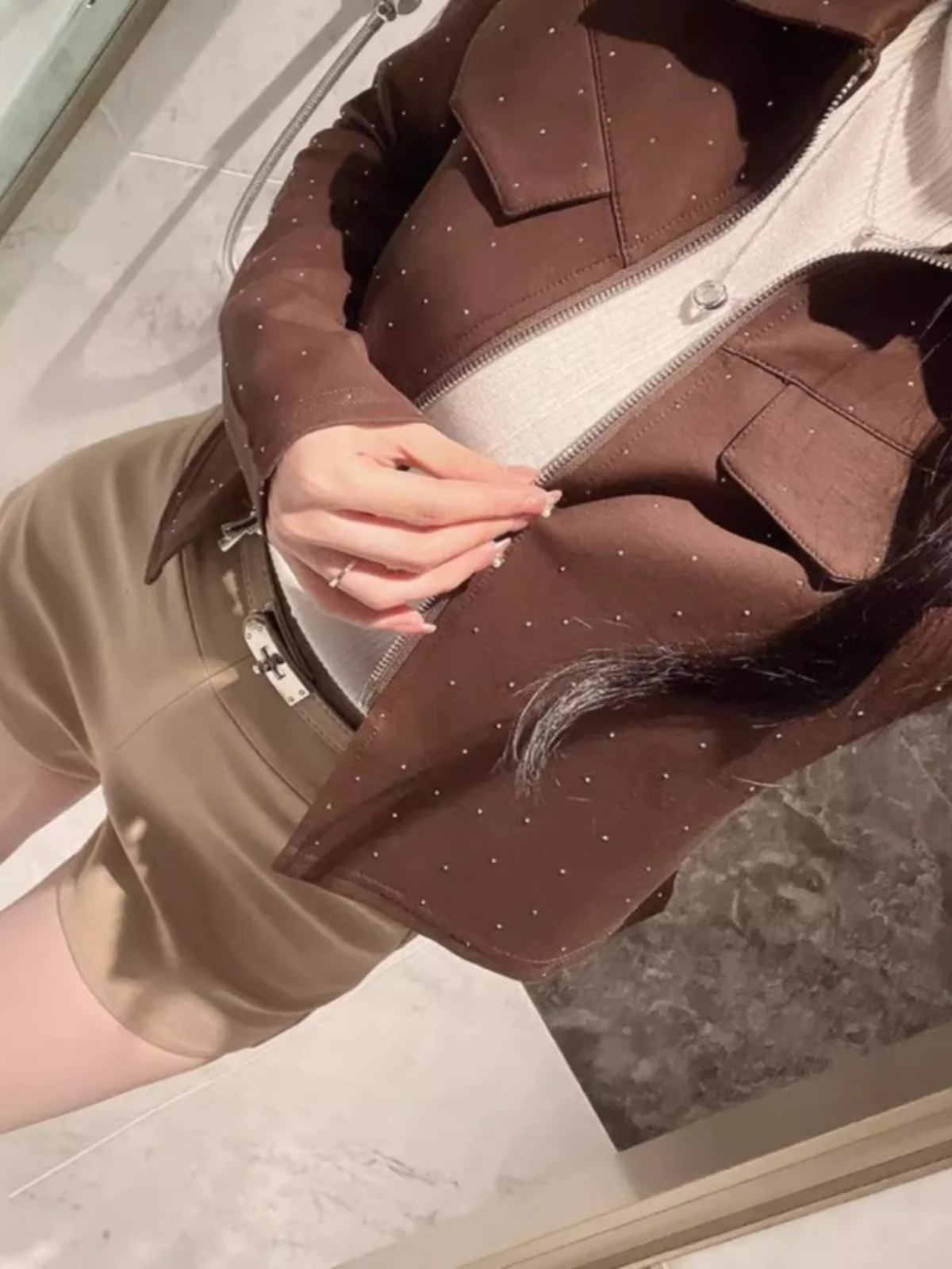 سروال قصير نسائي أمريكي الطراز بخصر مرتفع ونحيف، موديل جديد للخريف والشتاء، مرن وضيق، سروال قصير عصري غير رسمي #4