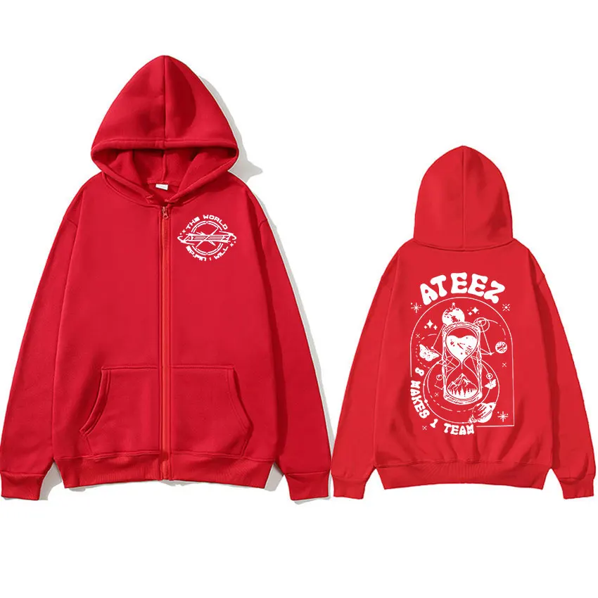 Coréen Ateez Fin Wjll Album Concert 2024 Sweat à capuche avec fermeture éclair pour hommes et femmes Hip Hop Pull surdimensionné Zip Up Sweat Manteaux Streetwear