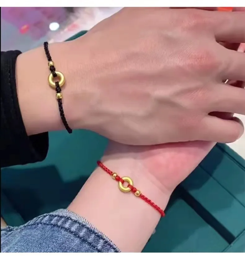 

24k Gold Qiankun Circle Buckle Transport Bead Concentric Round Vajra Circle Dragon and Phoenix Buckle Couple Bracelet Necklace