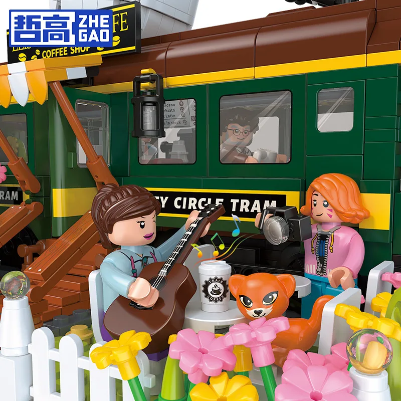 Creative Train Cafe Street View Series Building Blocks Model Decoration Puzzle Assembly Toys For Gift