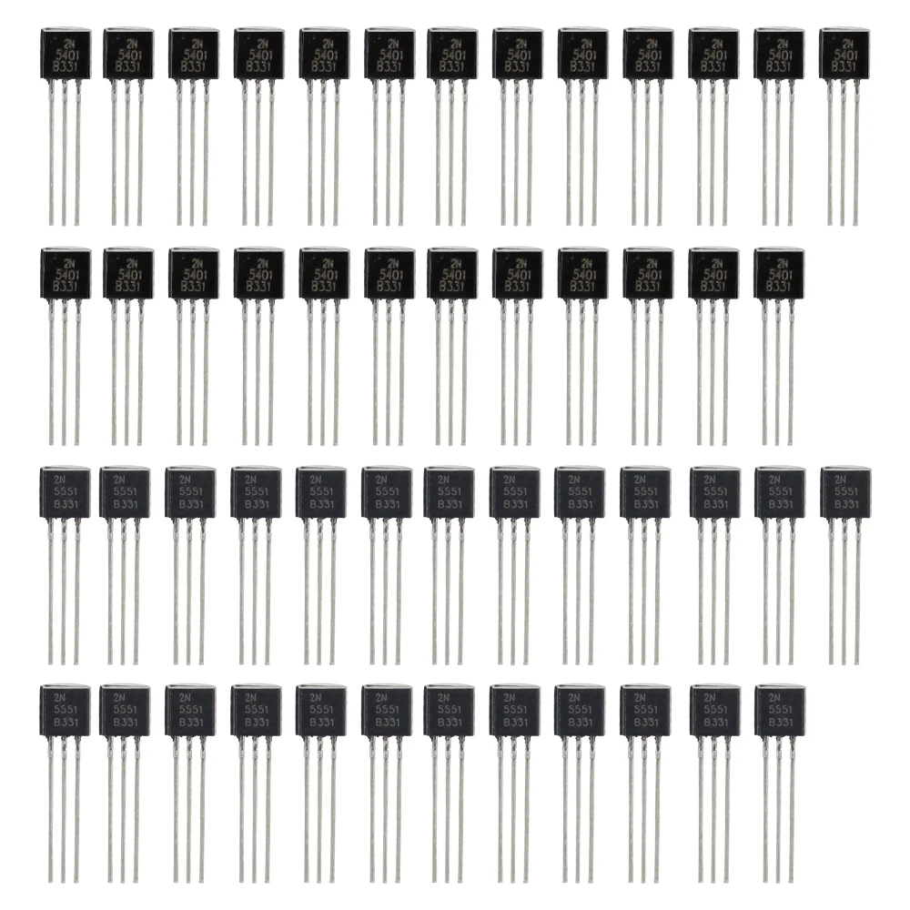 50PCS TO-92 Bipolar Junction Transistor (BJT) Kit: 2N5551 and 2N5401 NPN Switching Transistors