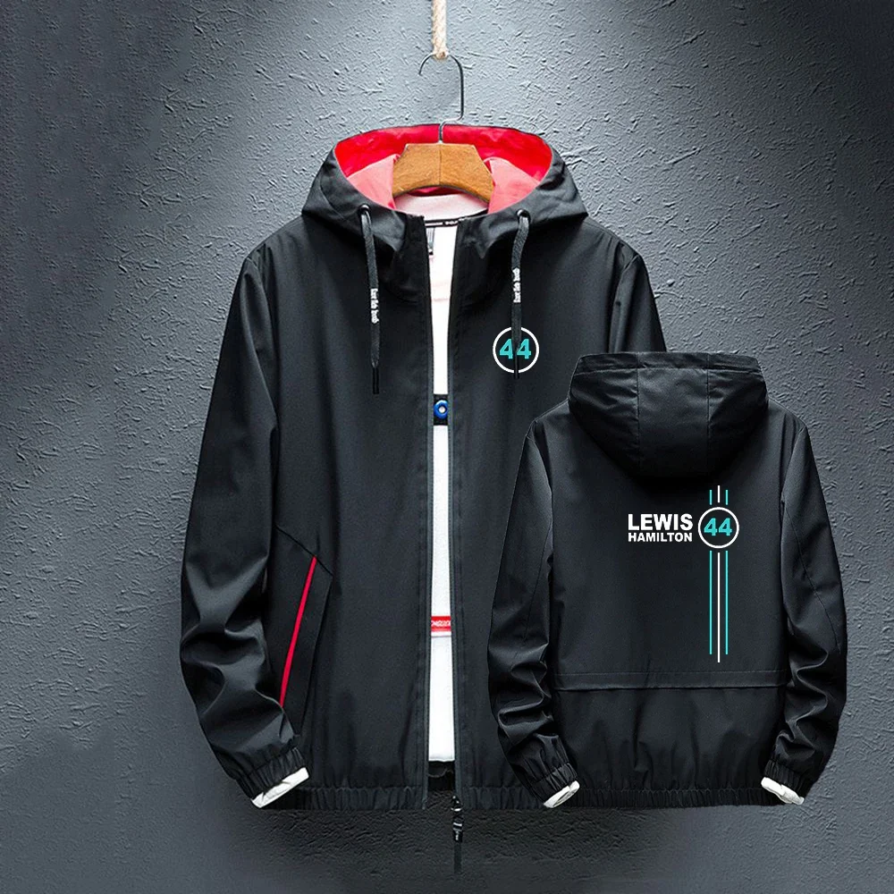 

F1 Driver Lewis Hamilton Digital 44 Men's Autumn Brand Windproof Zipper Jacket Casual High Quality Hooded Outdoor Sports Tops