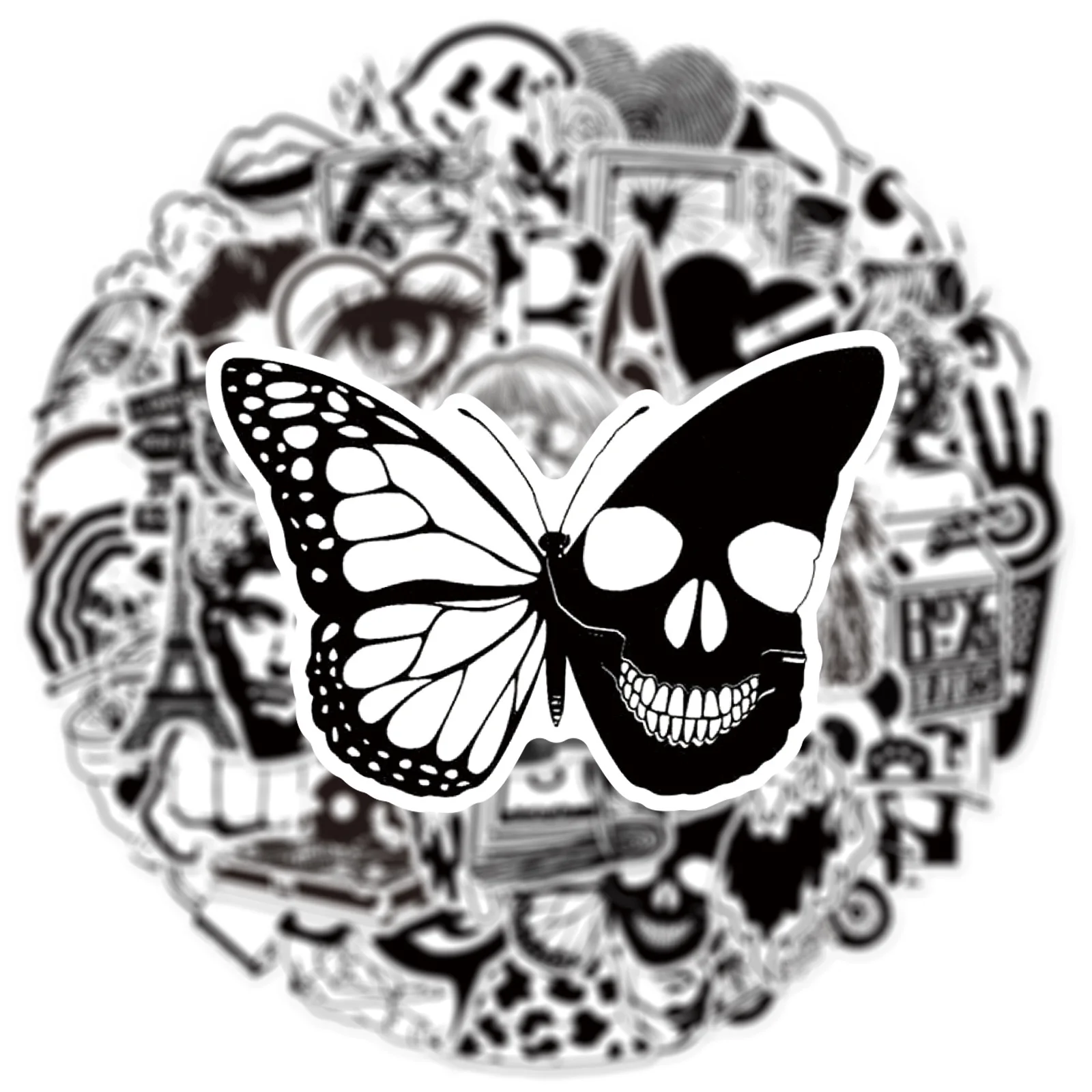 Imagem -04 - Impermeável Art Graffiti Etiqueta Preto e Branco Estético Decorativo Bagagem Laptop Telefone Guitarra Scrapbook Crianças Adesivos 10 Pcs 30 Pcs 50 Pcs