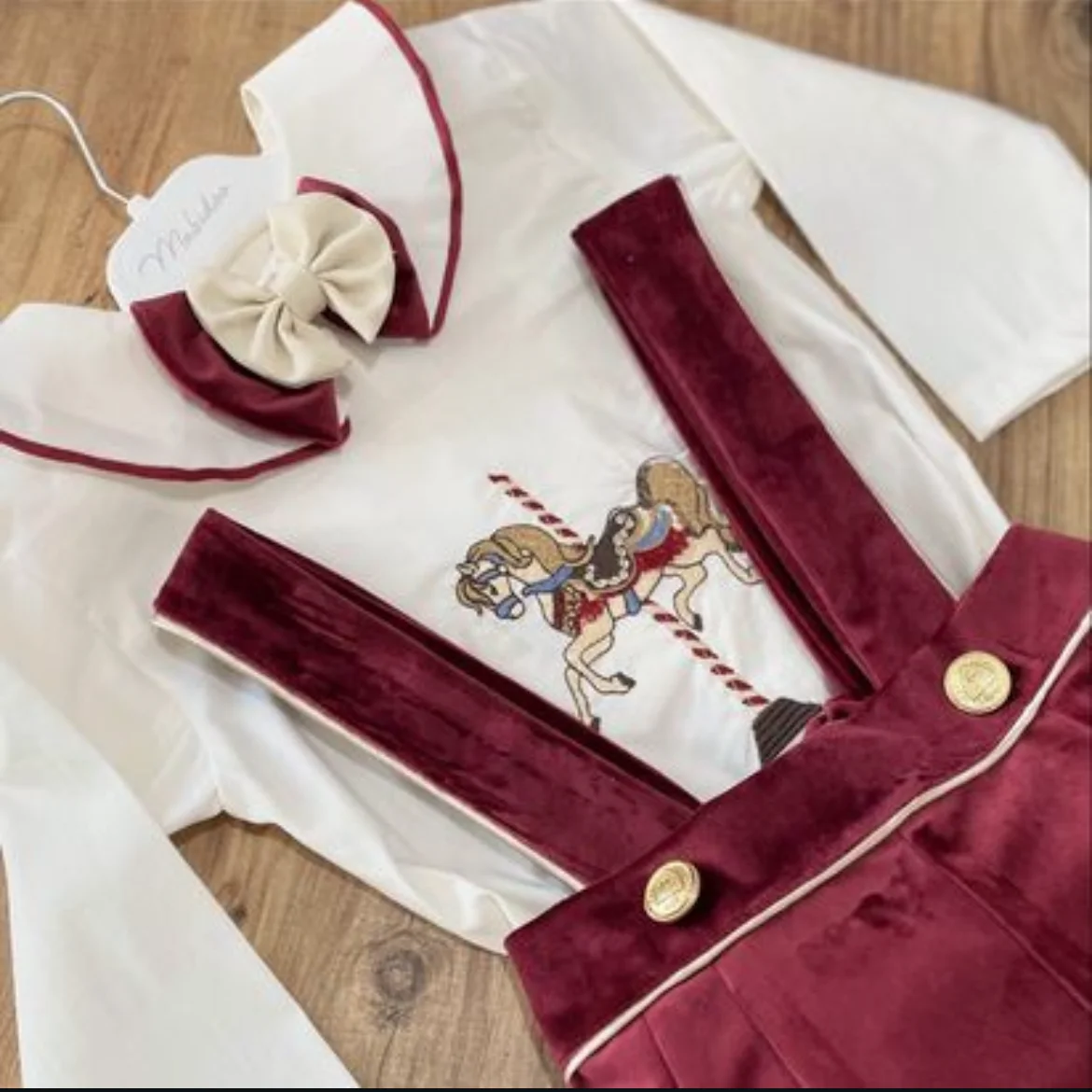 Baby Boy Set Autumn Winter Red Velvet Carousel Embroidery Vintage Suit for Eid Causal Christmas