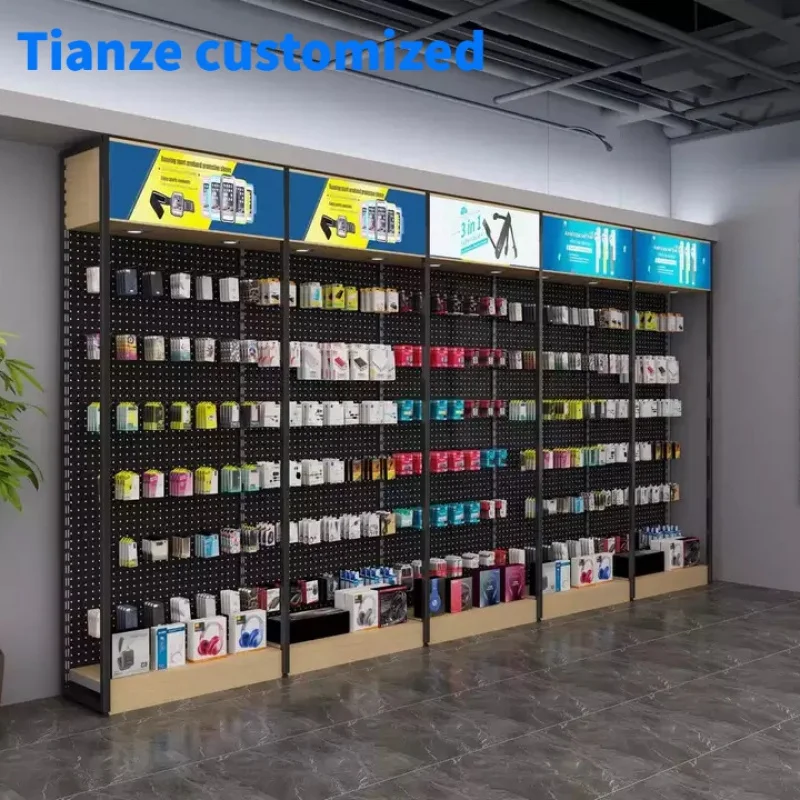 

（customized）Attractive Retail Store Pegboard Display Racks Headphone Mobile Accessories Exhibition with storage box and hang