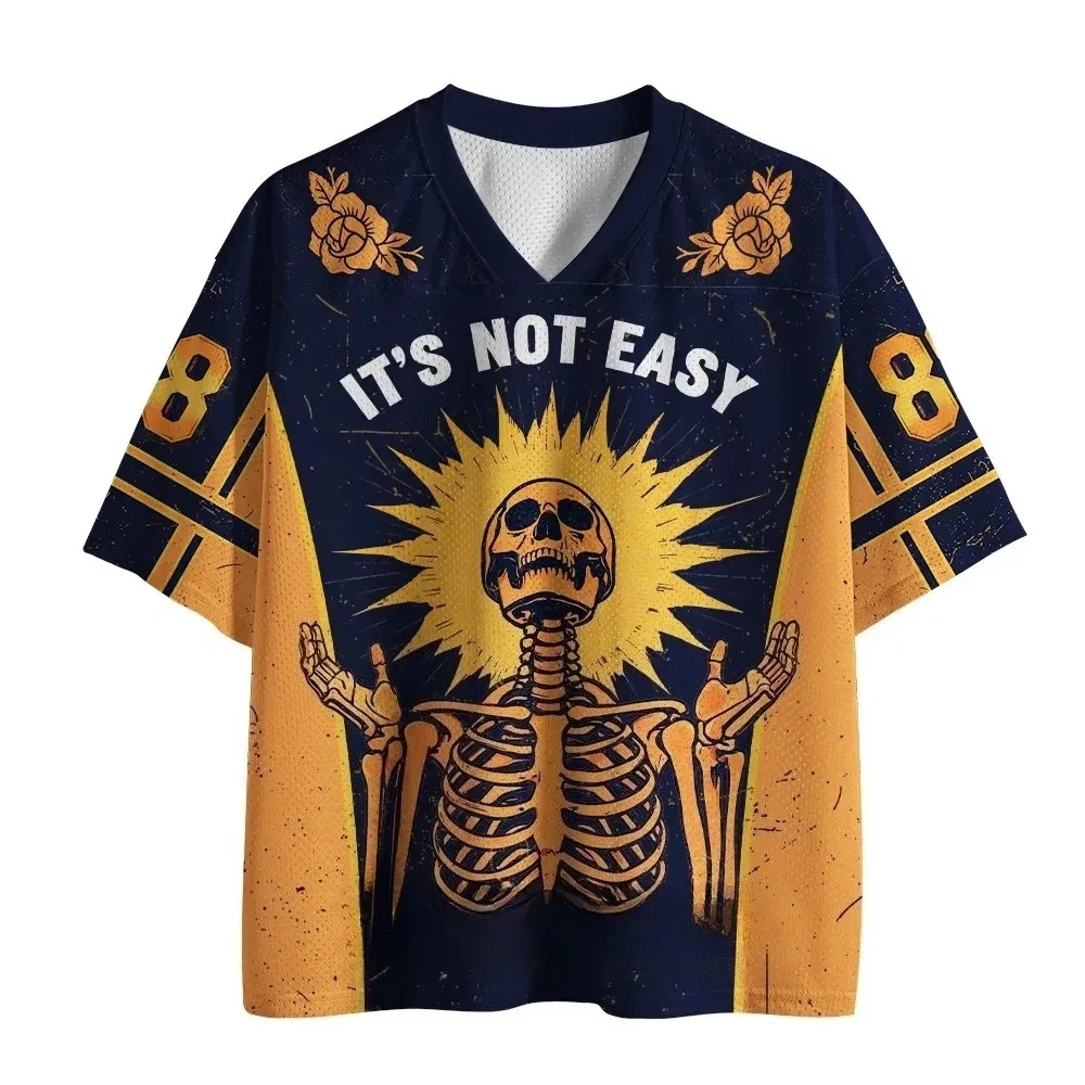 Gothic-style Skull Art 3DPrint Quick-dry Breathable Sports Men Women Vneck Loose Tshirt Fashionable Street Y2K Parental Clothing