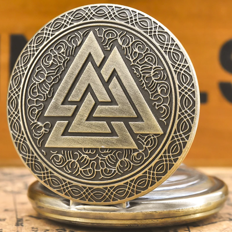 레트로 청동 Steampunk 플립 탑 남성과 여성 학생 선물 석영 목걸이 Valkyry 삼각형 기념 회중 시계