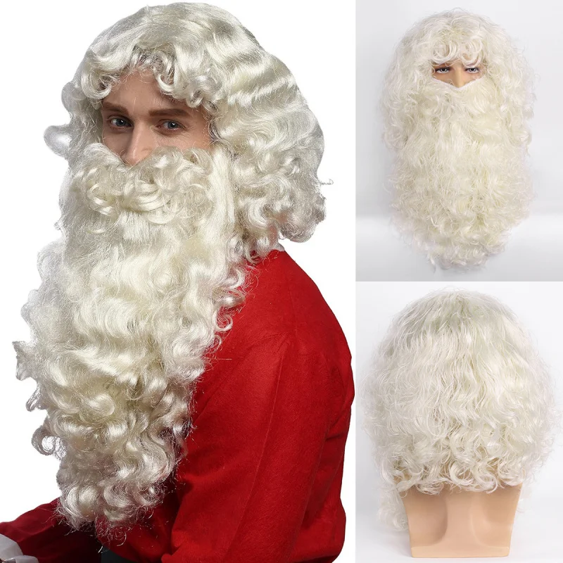 

New European and American Christmas Santa Claus cosplay wig, fluffy middle-parted small afro long curly hair with a beard