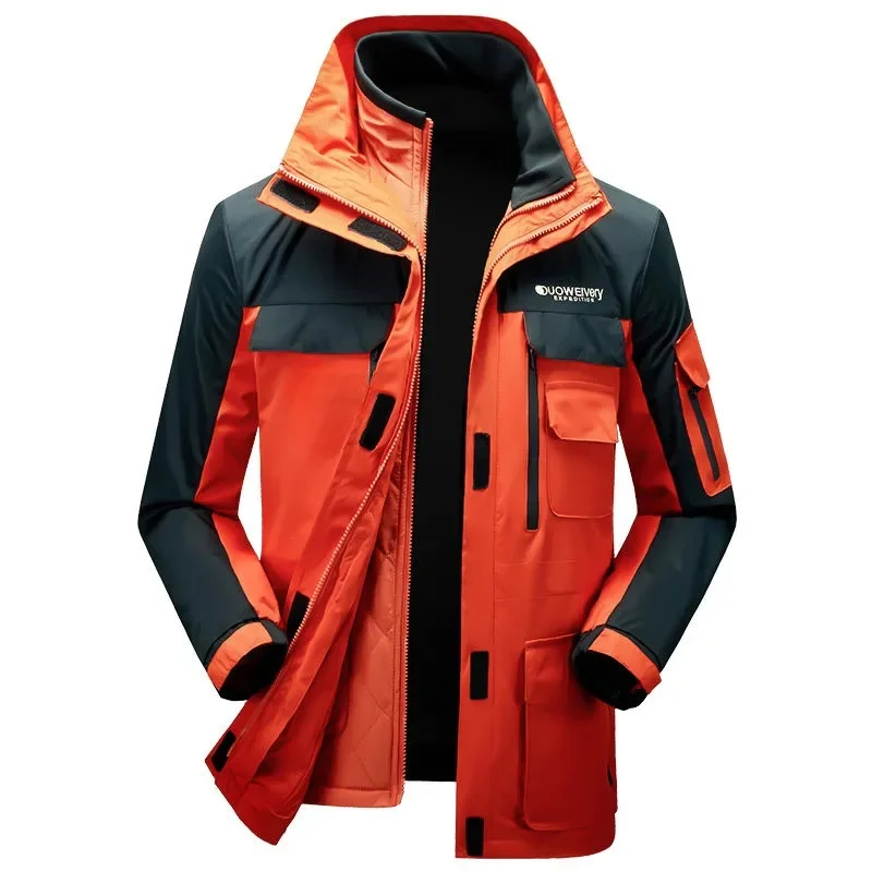 

Autumn 2024 Winter New Casual Storm Jacket Three-in-one Detachable Hat Mountaineering Clothing Sports Windproof Warm Men Coat