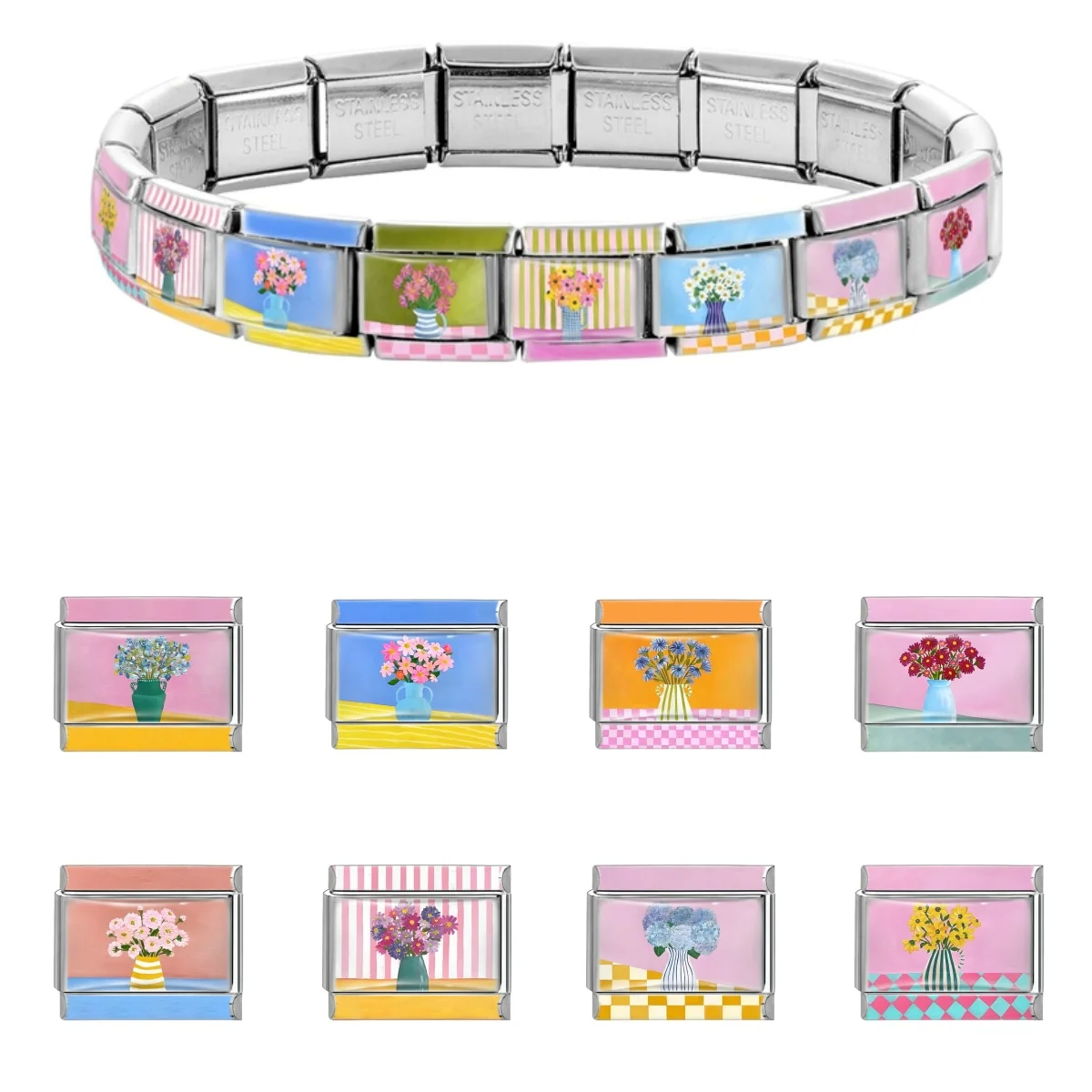 Y2K سحر الباندا الحب البيانو القط كرة القدم الإيطالية سحر الروابط صالح 9 مللي متر سوار الفولاذ المقاوم للصدأ DIY بها بنفسك صنع المجوهرات هدايا عيد الميلاد #1