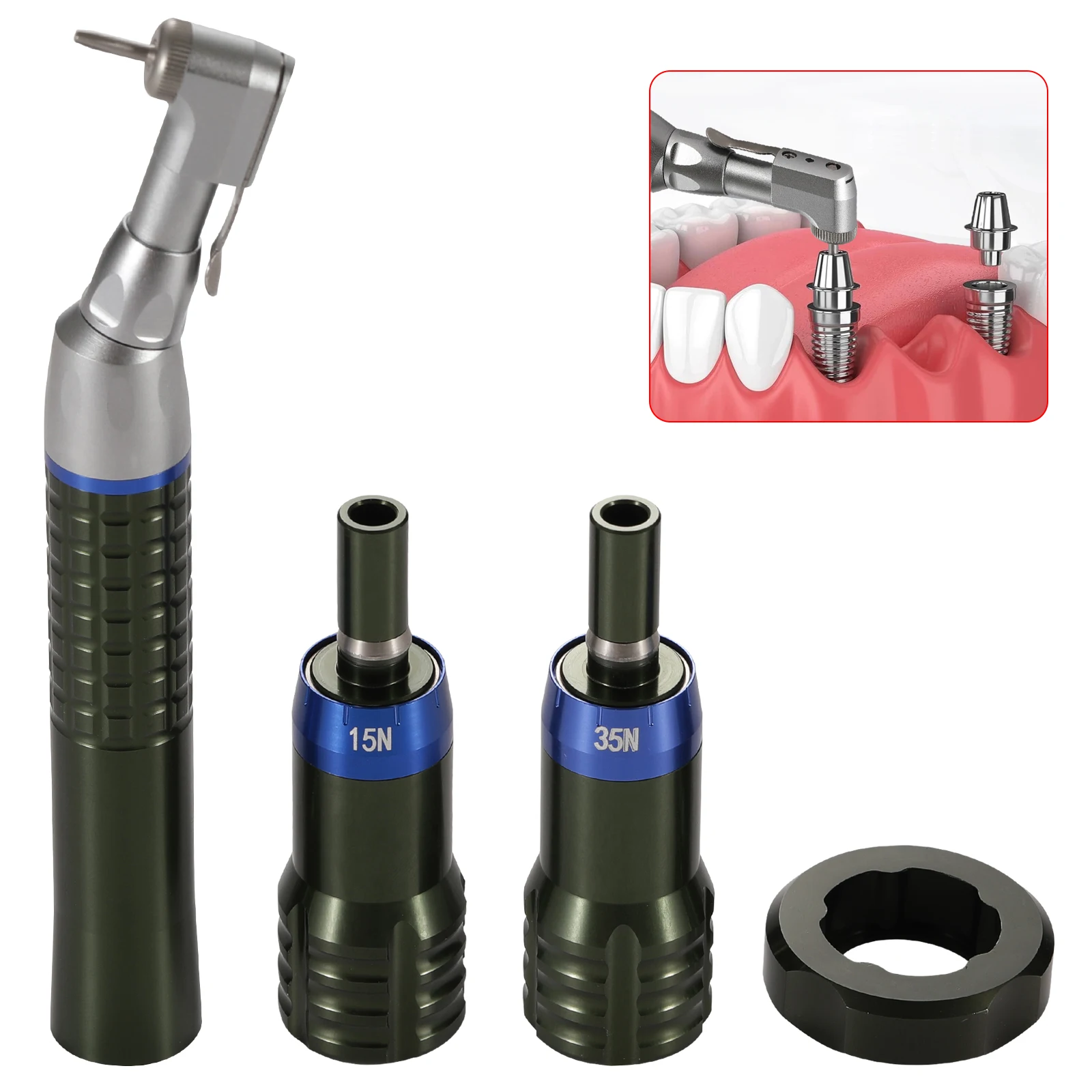 

Универсальный набор для зубных имплантатов, универсальный локатор для протеза, динамометрический ключ с храповым механизмом, отвертка 15 + 35 Н