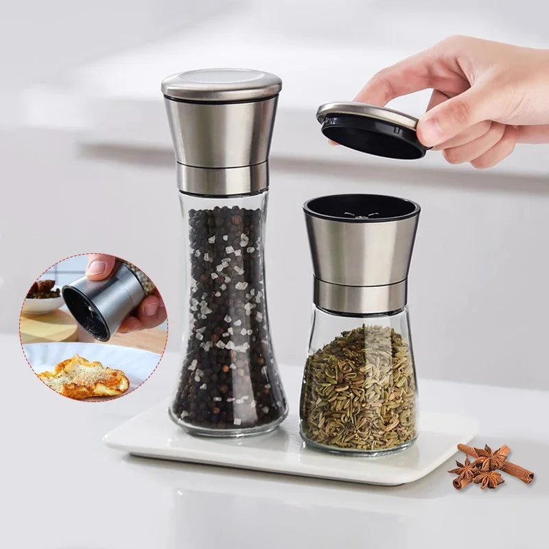 2pcs Manual Salt Pepper Grinder Coffee Grinde Pulverizer Powder Machine Seasoning Spice Mills Glass Bottle Kitchen Accessories