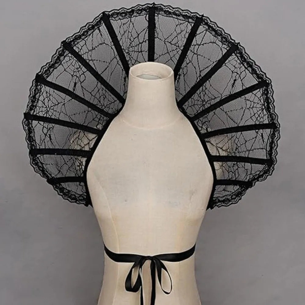 Spitzen-Viktorianischer Stehkragen, Renaissance-Netzstoff, Königin-Cosplay-Umhang, mittelalterliches Design, gotische Halloween-Kostümaccessoires – Detail 3