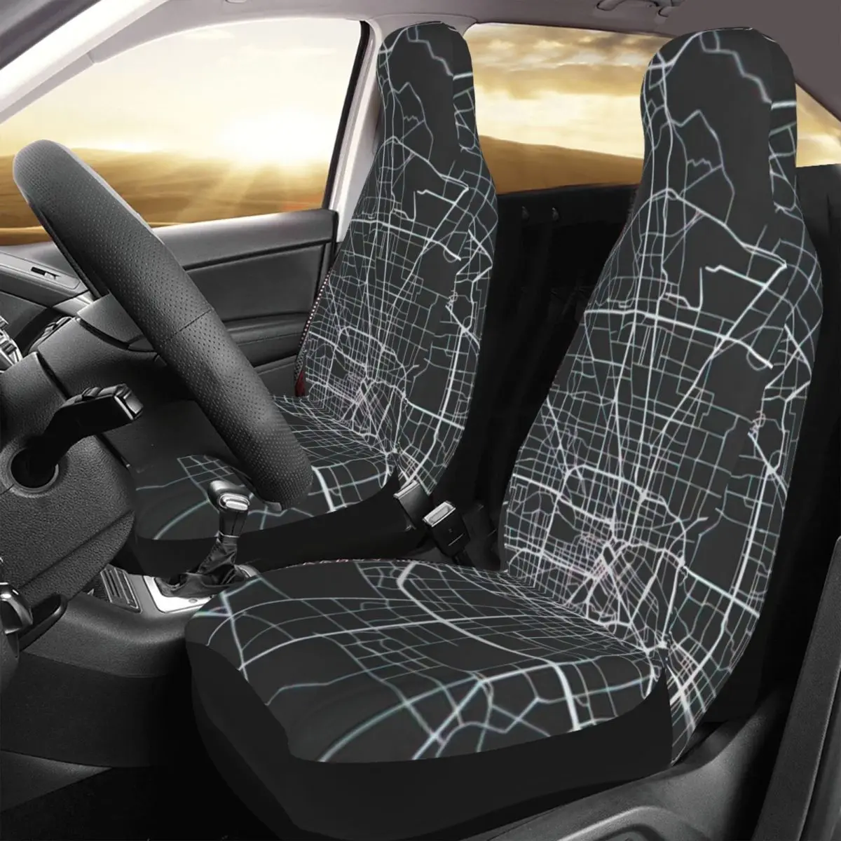 

Houston Map Car Seat Cover Custom Printing Universal Front Protector Accessories Cushion Set