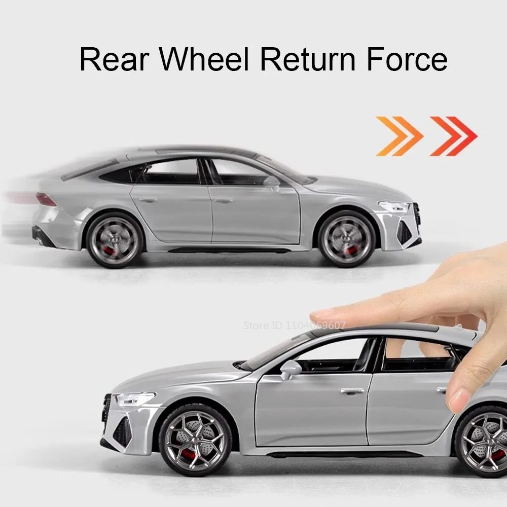 Modèle de voiture jouet RS7 Sportback A8, échelle 1:24, en alliage moulé sous pression, son et lumière, portes ouvertes, véhicule d'ornement, jouets pour enfants, cadeaux