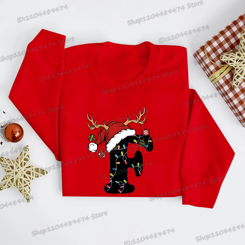 2025 Women Christmas Letters Sweatshirts Fashion Alphabet Xmas Gifts Y2K Sudaderas Long Sleeve Female Merry Christmas Pullover