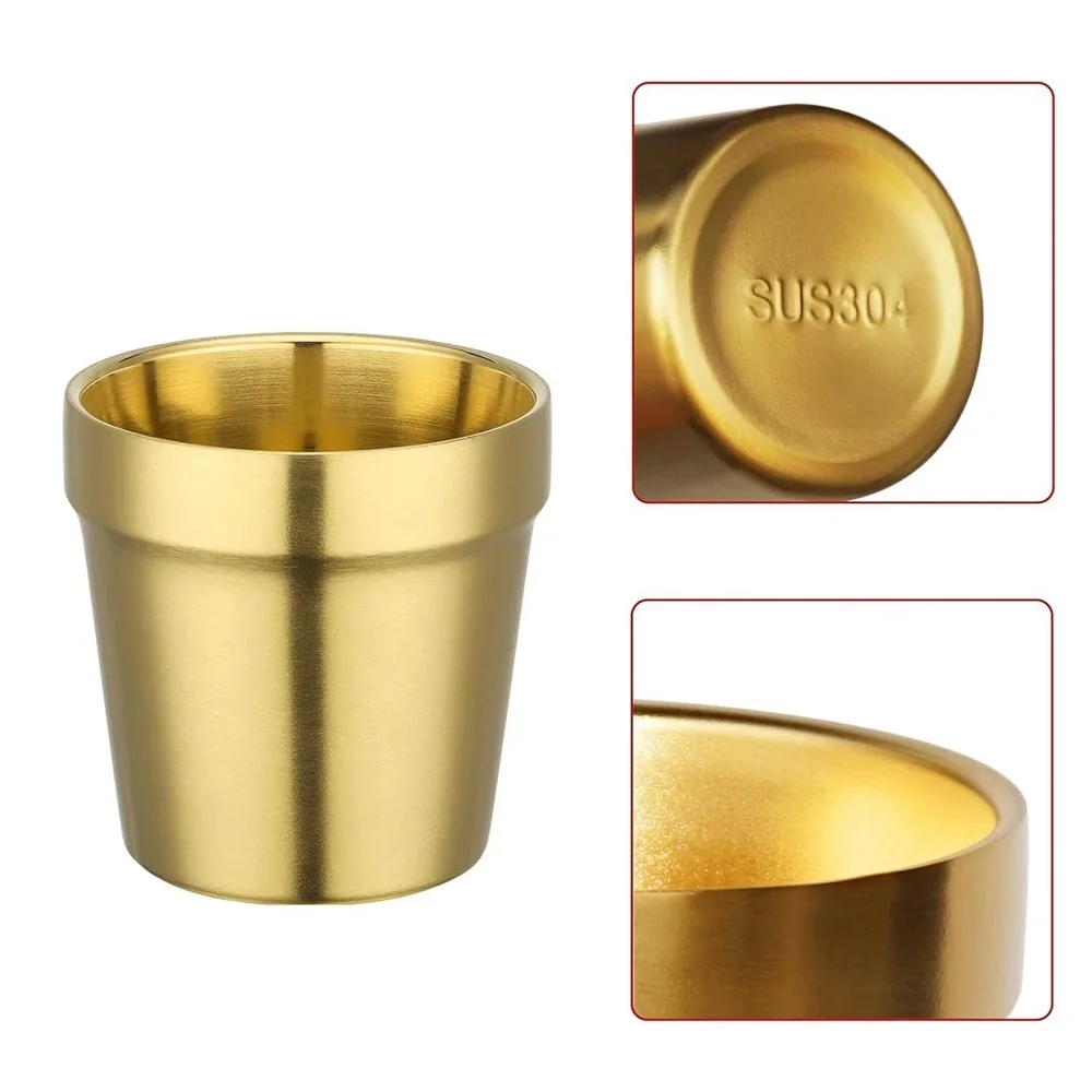 Golden Stainless Steel Mugs 4 Piece Stackable Stainless Steel Set Stainless Steel Drinkware Finely Brushed Finish