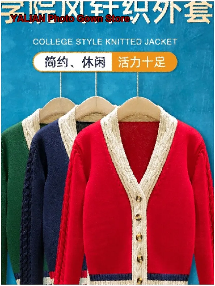 Girls College Style Kids Coat Boys Autumn Spring 2024 Knit Sweater Older Kids Knit Top
