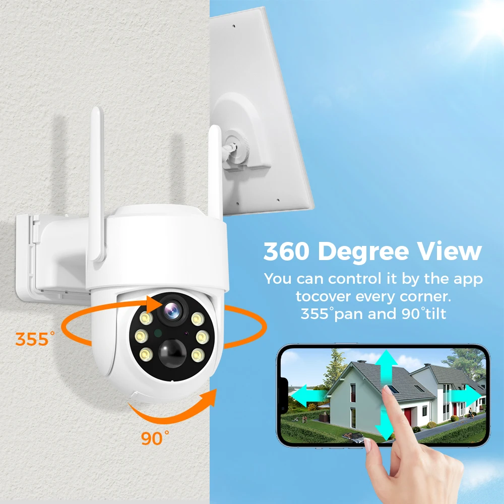 SOVMIKU 4G Solar Camera 4MP PIR Human Detection Video Surveillance With Solar Panel PTZ Battery Camera 8000mAh Long Time Standby