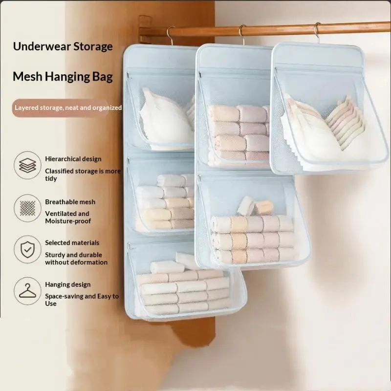 Wall-mounted Storage Hanging Bag Visible Mesh Storage Bag For Student Dormitories, Bedrooms, Wardrobes, Underwear, And Socks