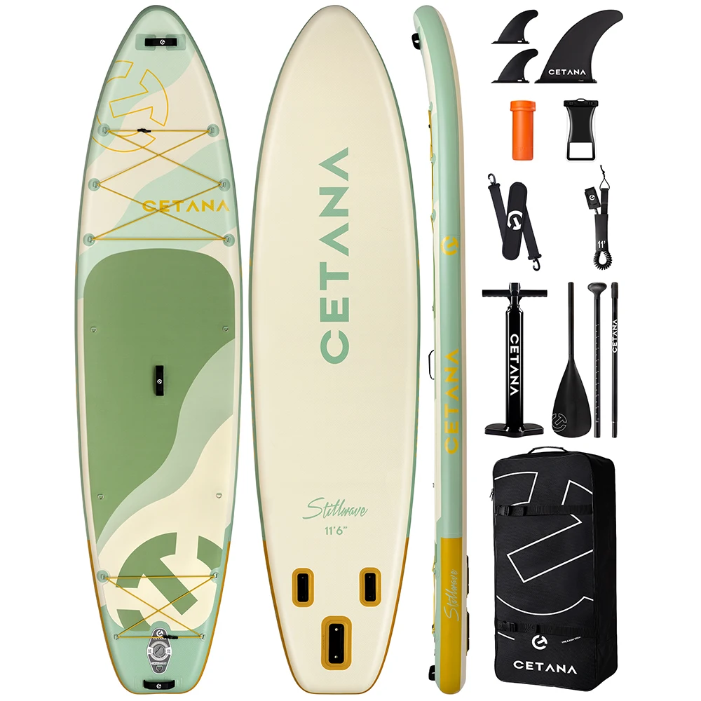 CETANA Hellgrünes aufblasbares Stand-Up-Paddleboard 11'6''x35''x6'' Wasserdichtes SUP für Erwachsene zum Angeln mit vollständigem Zubehör