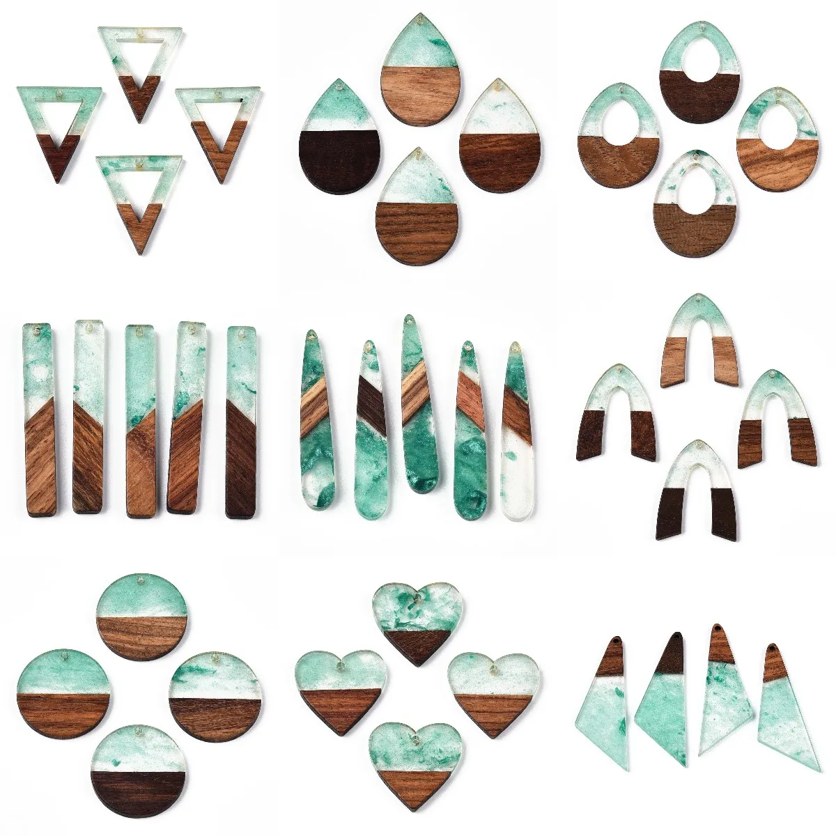 

50Pcs Transparent Resin & Walnut Wood Pendants with Glitter Powder Hollow Triangle Charms DIY Jewelry Making Earrings Bracelet