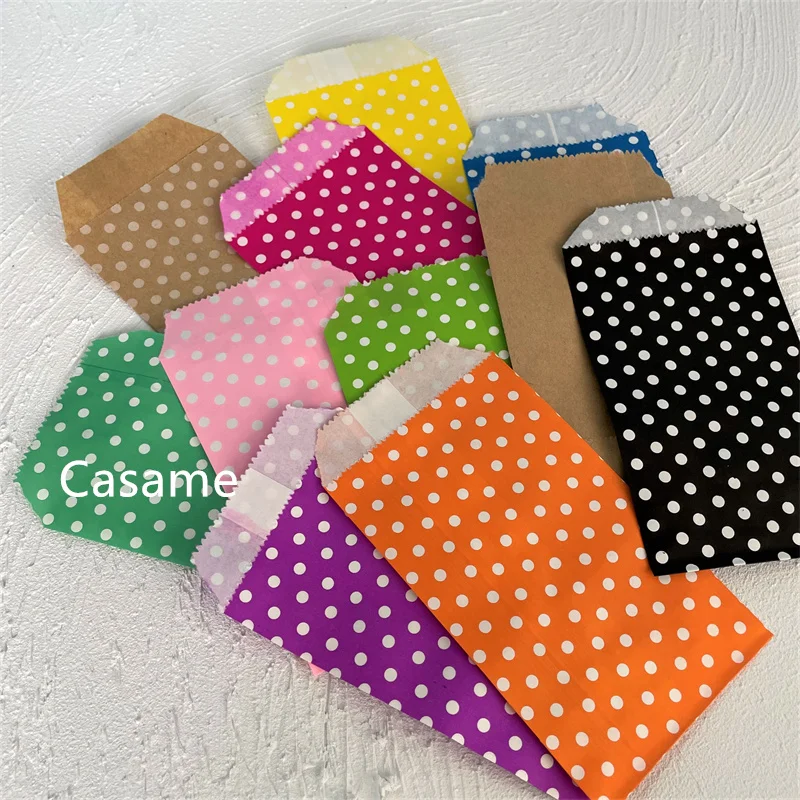 8x15 cm Bio-degradable Treat Candy Bag Party Favor Paper Bags Polka Dot Print Paper Craft Bakery Bag Child Gift Wedding