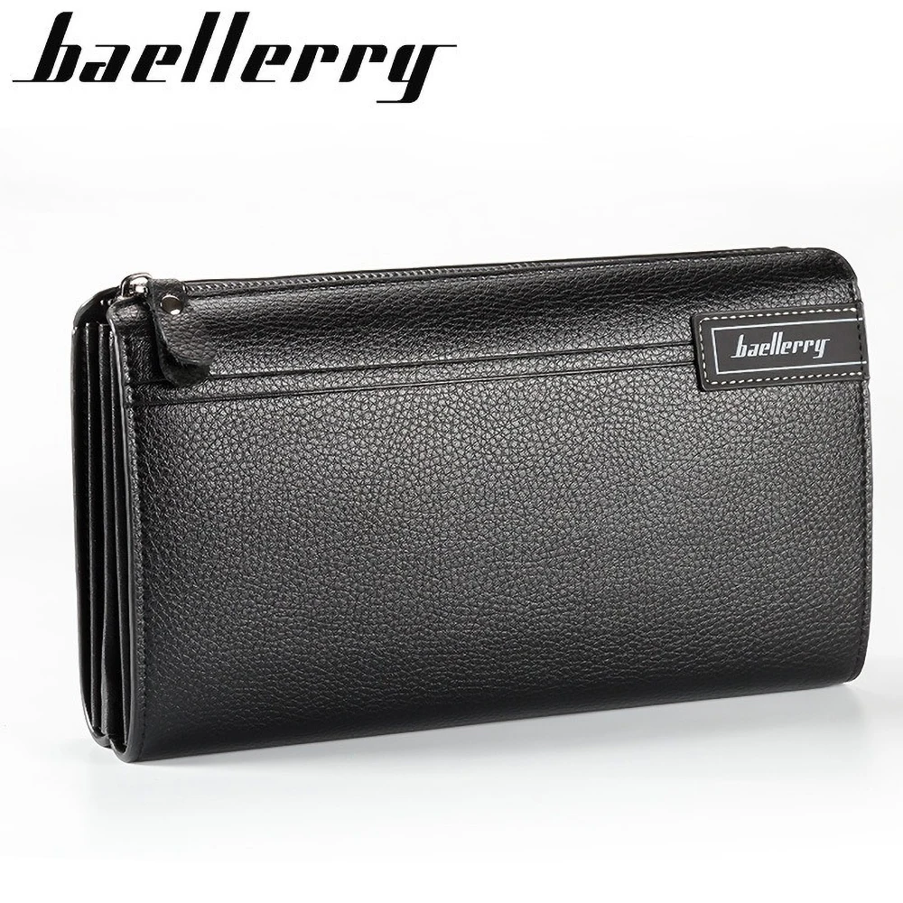 Men's Slim Long Wallet PU Leather RFID Protection Zipper Multi-Card Slots Business Essentials