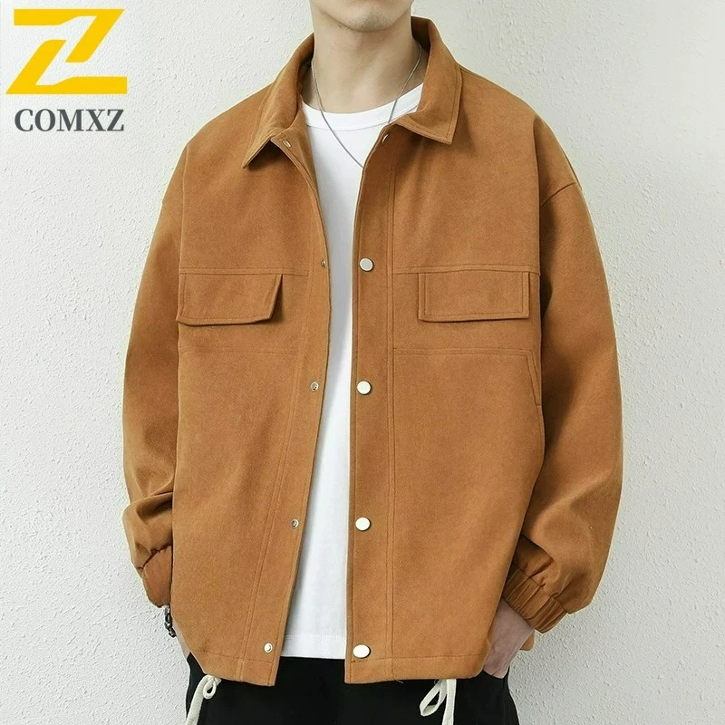 

COMXZ Trendy Windbreaker Jacket Turndown Collar Versatile Solid Color Outdoor Travel Camping Jackets Walking Men Trench Coat