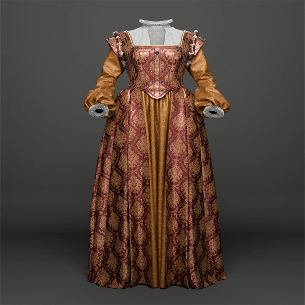 Tudor-Zeit Viktorianisches Kostümkleid der Königin Elisabeth Anne Boleyn Cosplay-Kostüm Renaissance Historisches Kleid der Königin von England Ballkleid