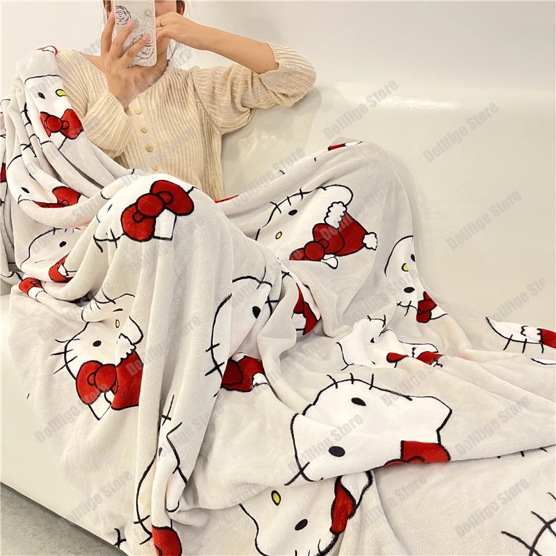 New Halloween Ghost Hello Kitty Plush Cartoon Large Flannel Blanket Cute Cotton Sofa Nap Blanket Bed Sheet Christmas Gift