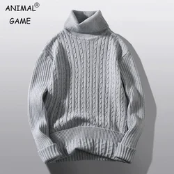 Men's Long Sleeve Sweater Slim Fit Casual Knitted Turtleneck Pullover Mock Neck Sweater Autumn Knitwear Winter Casual Streetwear