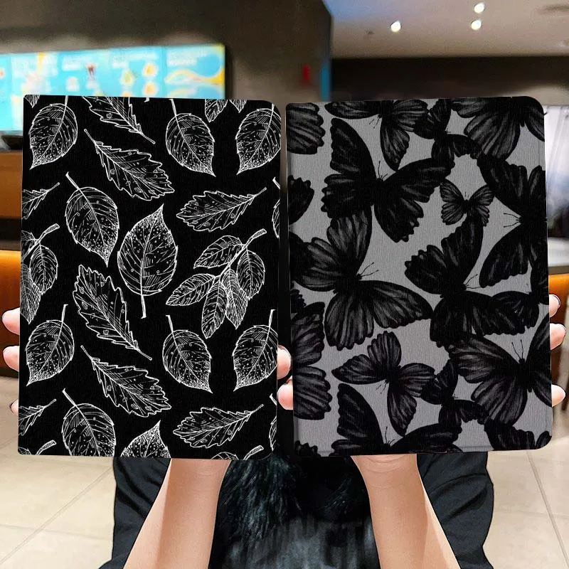 

White Leaf Black Pattern Tablet Case For Lenovo Xiaoxin Legion Pad Tab Pro GT Y700 Gen4 2 11 P11 M10 K10 3rd Plus Gen Gift