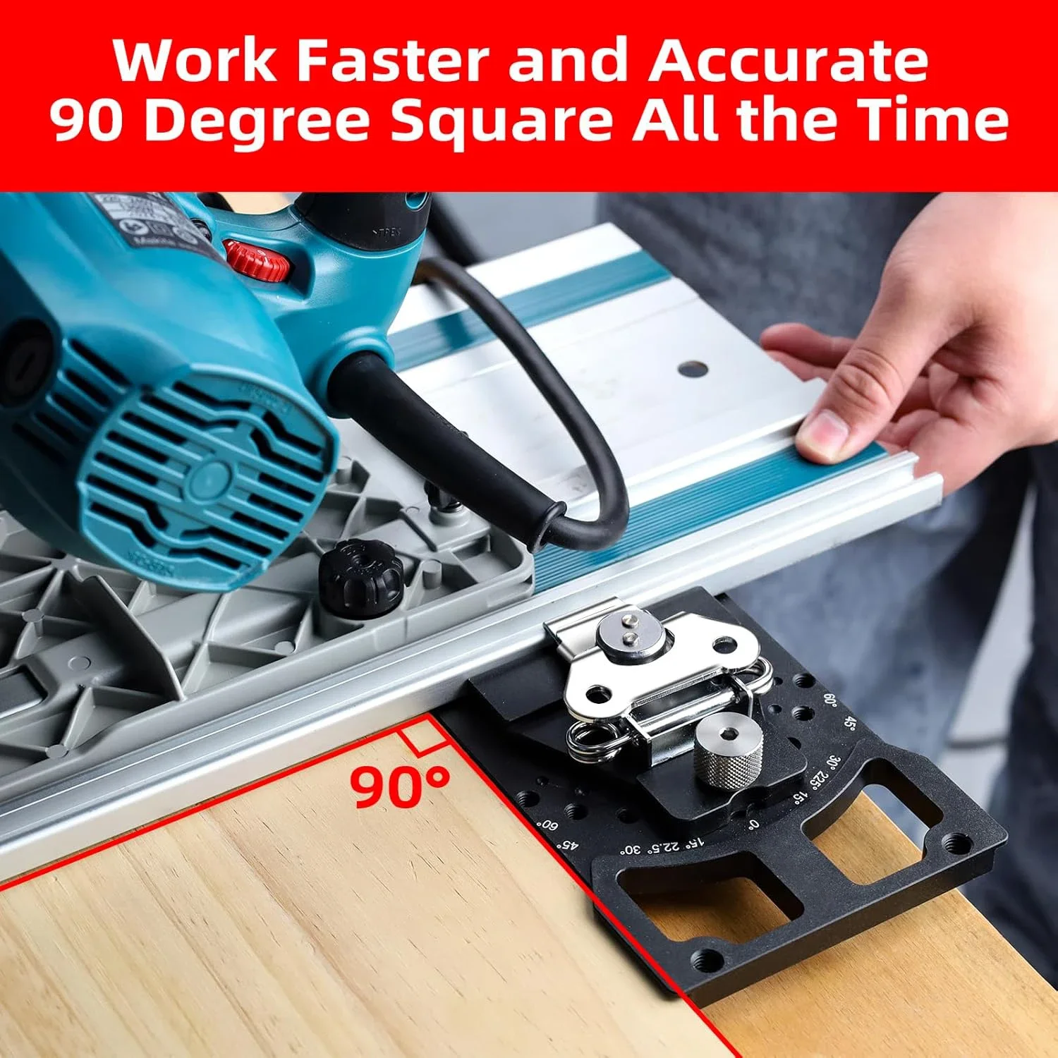 Adjustable Angle Track Saw Square with -60° to 60° Quick Positive Angle Stop,Protractor,90 Degree Right Angle Rail Square Guide