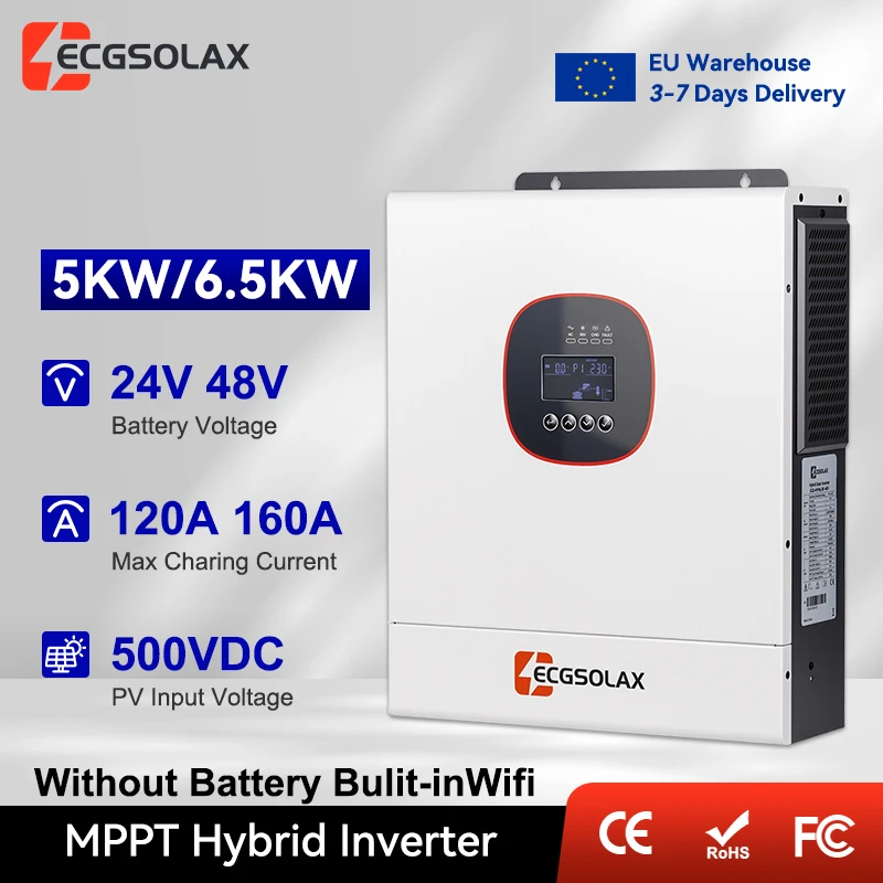 ECGSOLAX 5KW 6.5KW Solar Hybride Omvormer 24V 48V Met MPPT 120A 160A Ladingsregelaar Ingebouwde WIFI Hybride Solar Omvormer