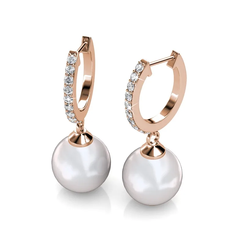 

Daisini 925 Sterling Silver Crystals Drop Earrings setting Swarovski pearls for Women Wedding Party Jewelry Gift Aretes De Mujer