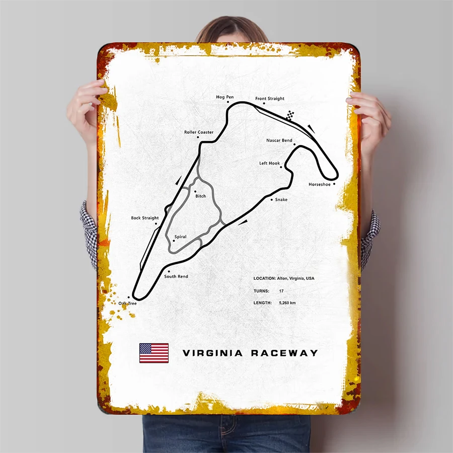Virginia Raceway Track Map Metal Wall Art Racing Decor 5260km Circuit Length Home Decoration