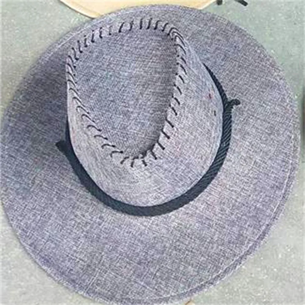

Simple Linen Western Cowboy Hat Wide Brim Climbing Hat Summer Sun Hat Beach Cap Cycling Cap Beach Sunscreen Cap Jazz Cowgirl
