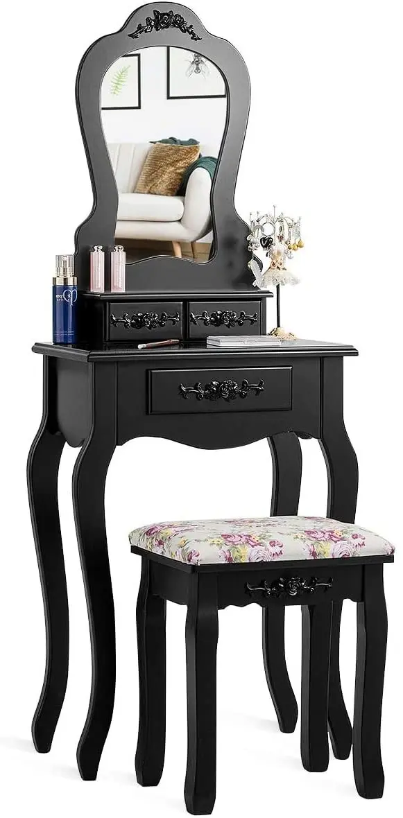 

Туалетный столик с мягким стулом, прозрачным зеркалом и 3 ящиками, многофункциональный стол для спальни, ванной комнаты, небольших помещений, на заказ