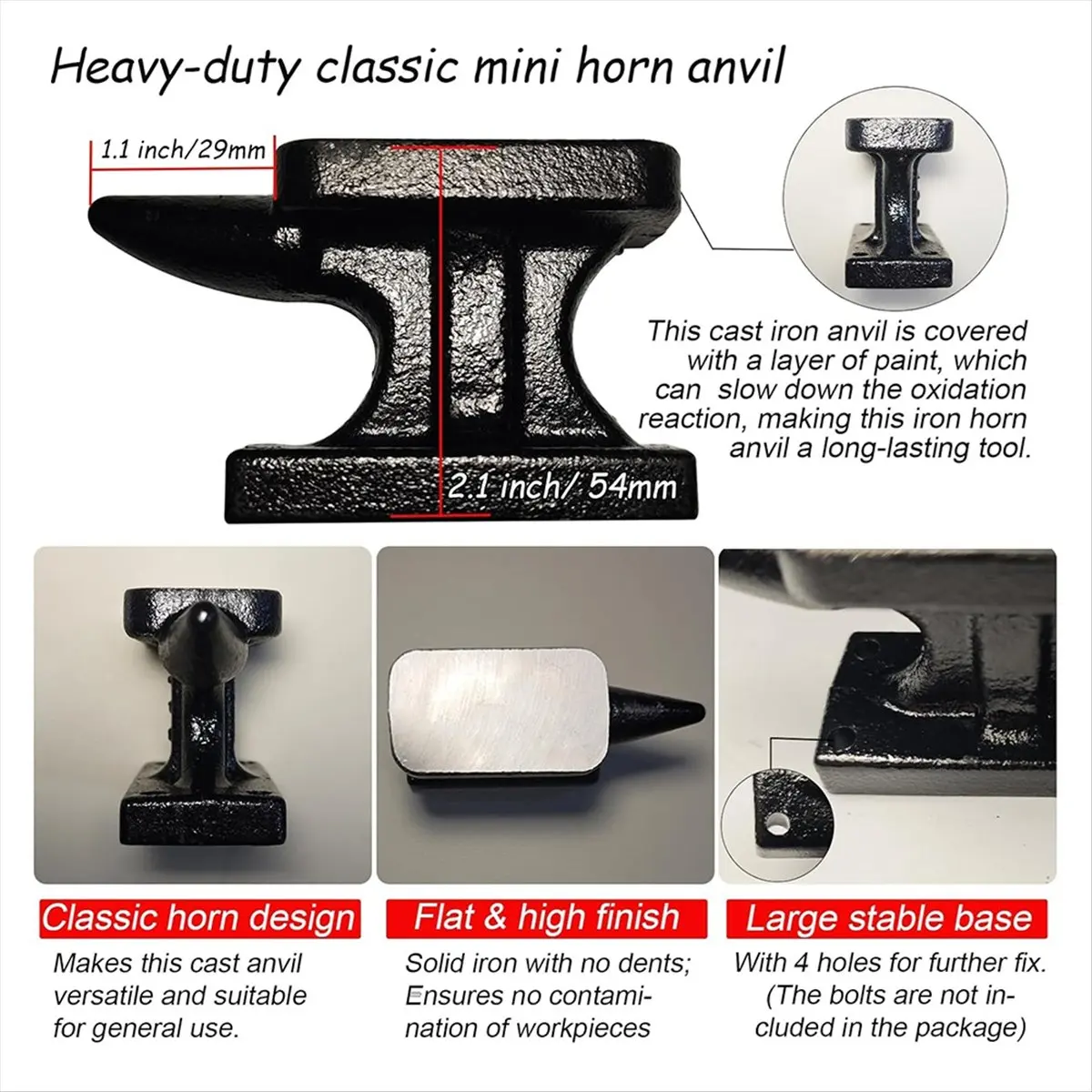KSOL Mini Iron Horn Anvil & Hammer Set, 1.15 Lb ForgedIron Anvil with Rubber Hammer,for Metal Stamping, Silversmith