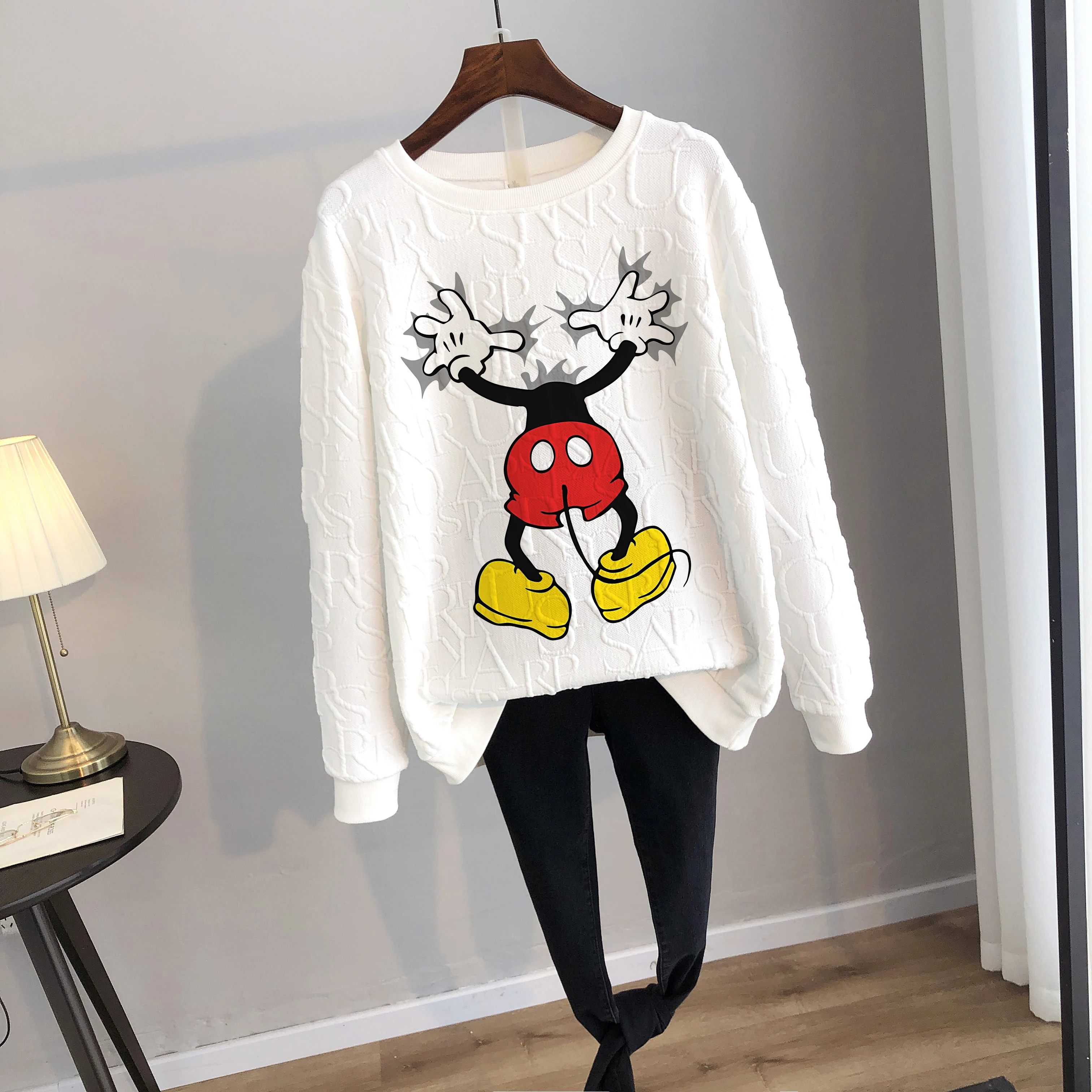 Disney 2024 Anime Funny Mickey Mouse Print Loose Sweatshirt Spring Autumn Cartoon Pullover Top Clothing