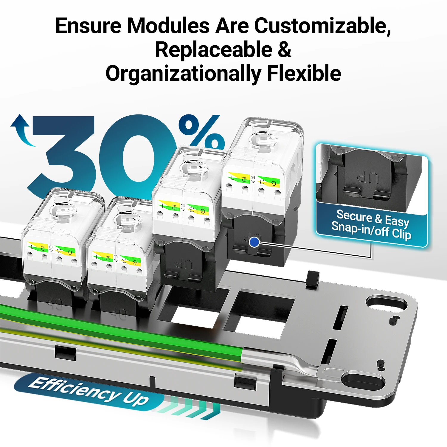 AMPCOM 1U 24 ポート キーストーン パッチ パネル、UTP/STP ラックマウント、背面ケーブル管理バー付き、UTP CAT6/6A ツールフリー キーストーン ジャック