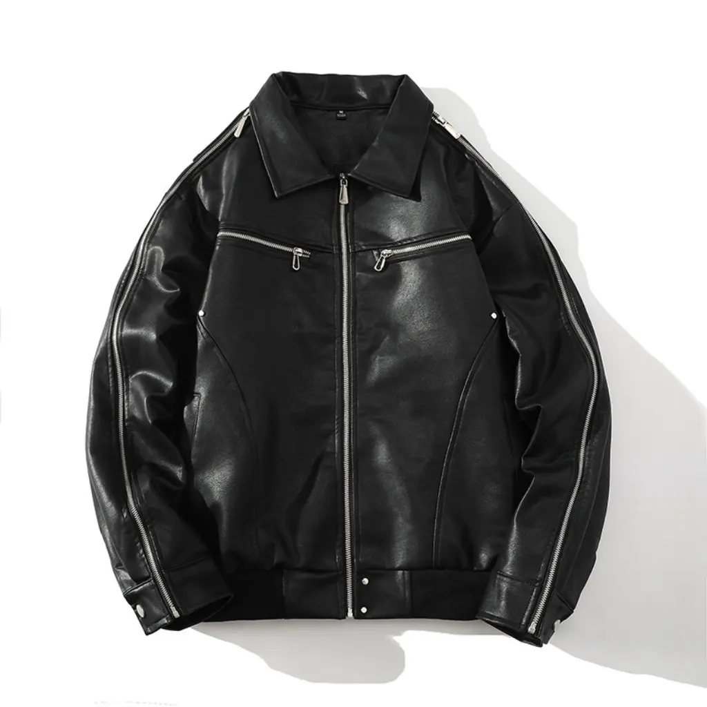 الأبيض أسفل التلبيب متعدد سستة لون نقي سترة جلدية الخريف جديد دروبشيبينغ مصنع توريد المرأة ملابس خارجية الموضة #4