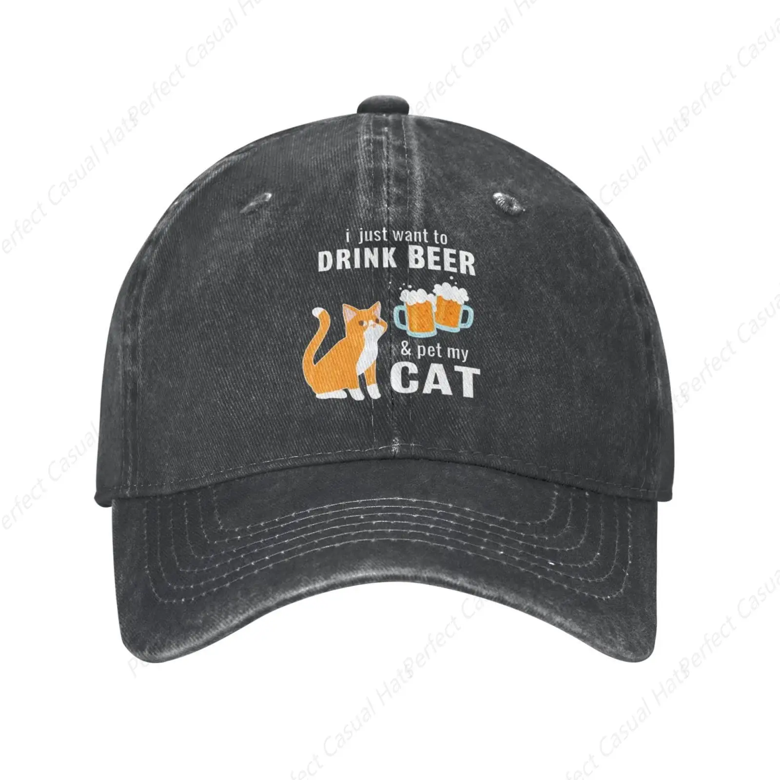 Gorra de gran venta, solo quiero beber cerveza y mascota mi gato, sombrero de vaquero con estampado divertido, visera de viaje para deportes al aire libre para hombres y mujeres