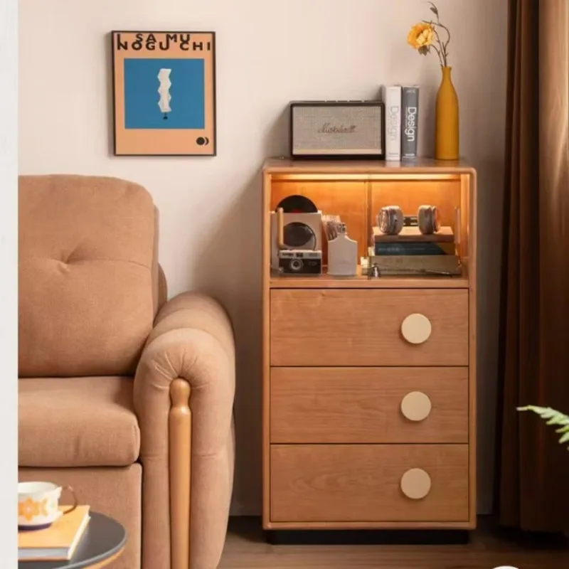 Solid wood living room vintage-style drawer storage cabinet, floor-to-ceiling display cherry wood bedside cabinet