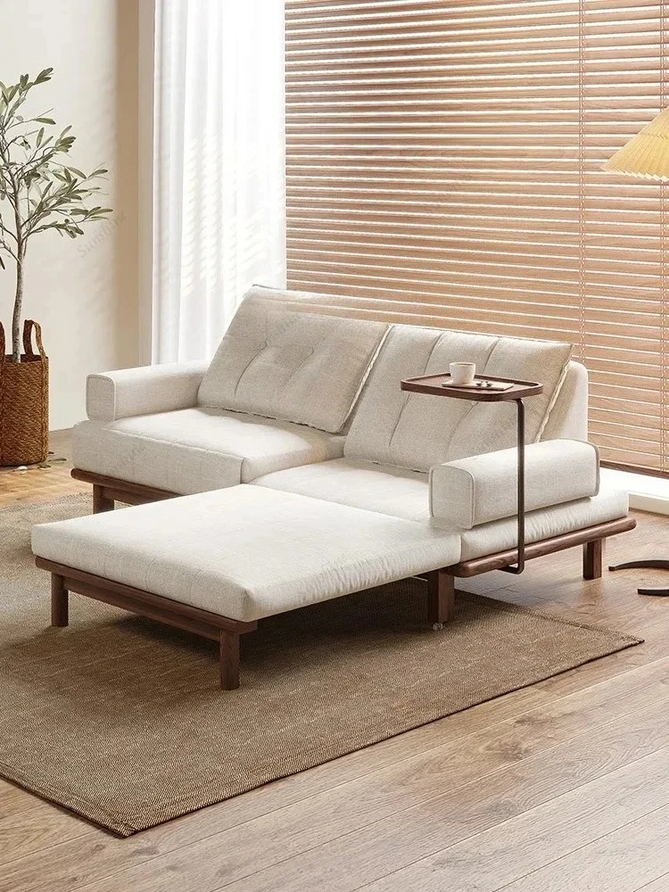 AA Cotton Linen Solid Wood Sofa Bed Foldable Dual-Purpose Sitting and Lying Retractable Bed Small Apartment Double