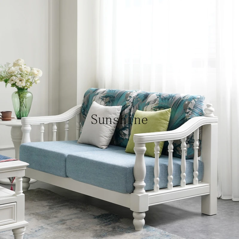 

Solid wood living room furniture Small apartment fabric straight sofa