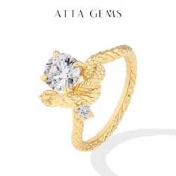 ATTAGEMS Original Snake Moissanite Rings Round Cut 1.2CT for Women Men S925 Silver 18K Gold Plated Engagement Party Jewelry Gift